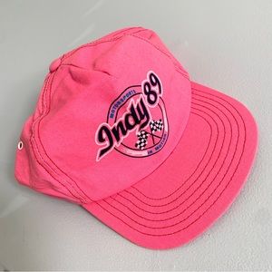🏁vintage sports racing hat, Indy 89, neon pink motorsports in motion snapback